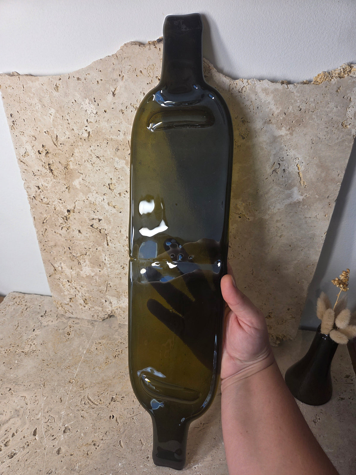 Grand plateau apéritif en verre de bouteilles recyclées