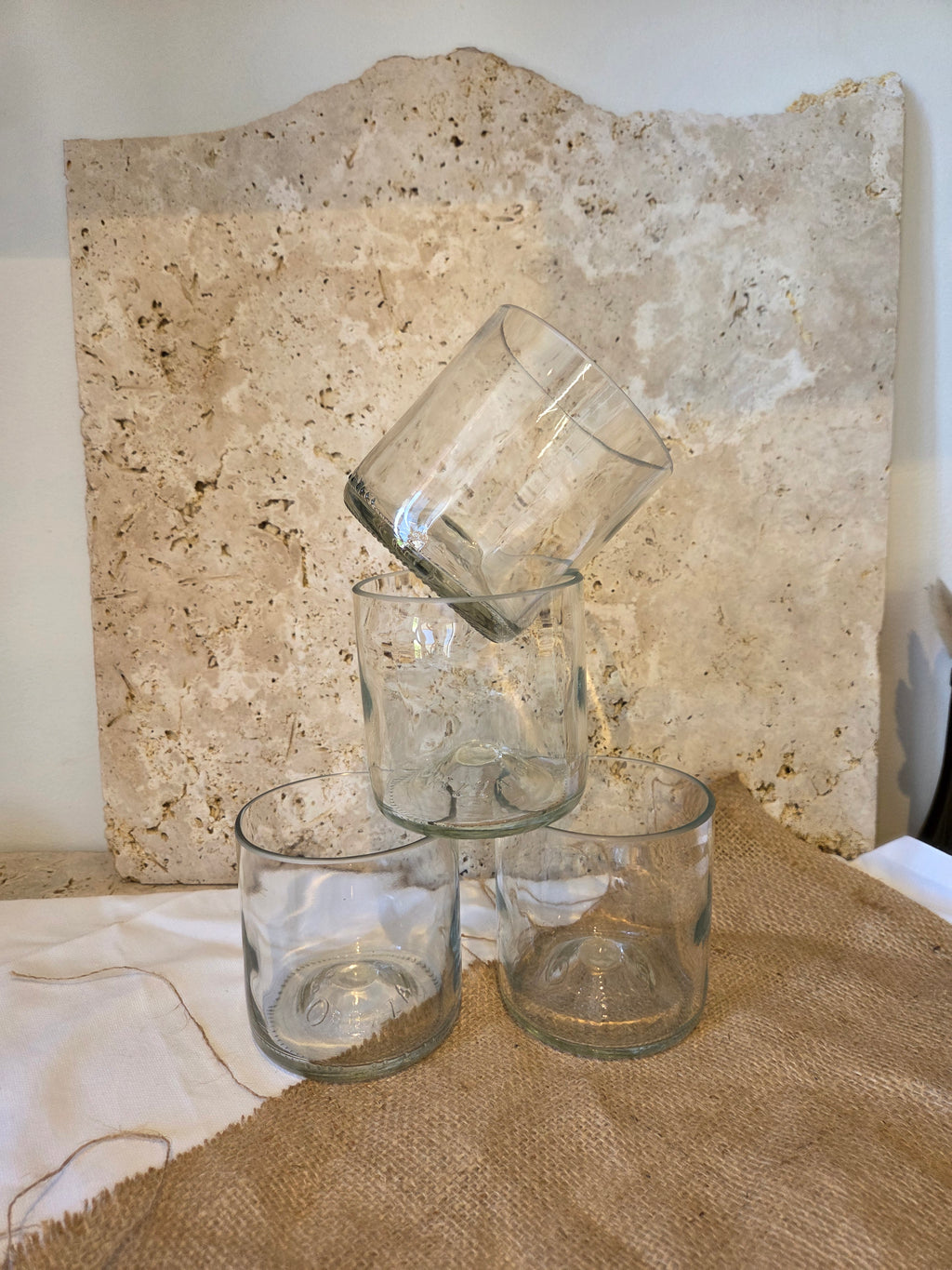 Lot de 4 verres-réalisés à partir d'anciennes bouteilles d'Orezza